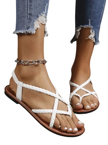 Image of Verdusa Women's Flat Sandals Strappy Dressy Ankle Strap Casual Summer Thong Sandals for Beach
