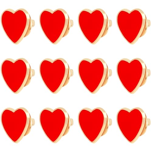12 Pièces Broches en Coeur, Pins en Forme de Cœur Rouge Émail, Accessoires Romantiques pour Sacs Vêtements Chapeaux, Mariage et Saint Valentin Decoration