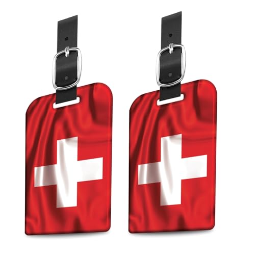 [Pack 2] tag8 Swiss Flag Tag Smart Bag tag |Trendy Luggage tag ID Identification | Suitcase Tag | Fashionable Digital Name tag | Airline Compliant, SITA World Tracer Code Enabled | Gift idea