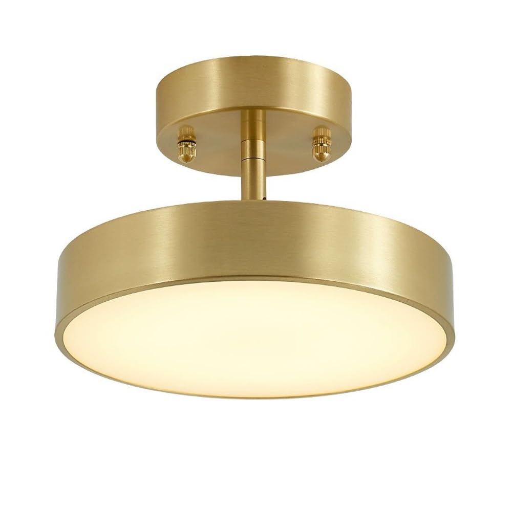 ITOSUI LED Ceiling Light, Semi Flush Mount Ceiling Lamp, 180 Degree Adjustable Fixture, All-Copper Round Spot Lighting, 16W Tri-Color Dimmable, 7.87 Inch for Hallway, Corridor, Balcony, Aisle(Gold)
