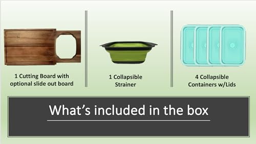 Tabla de cortar rectangular de madera de acacia con contenedores plegables miniatura 6