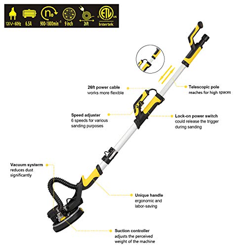 Cubeway Drywall Sander With Vacuum Attachment, Innovative Fixture For Ceiling Sander, Electric Drywall Sander With Led Light, Variable Speed And Etl Listed #TOP1