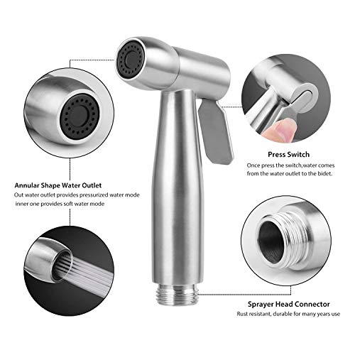 Handheld Bidet Sprayer Kit, Stainless Steel Toilet Shattaf Baby Cloth Diaper Wash Shower Sprayer Head with 59inch Hose and Bracket Holder, for Personal Hygiene,Pet Bath,Washing Car,Water Flower