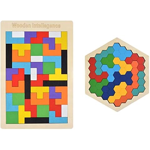 Hotusi Wooden Puzzle Hexagon Puzzles for Toddlers Tangram Jigsaw Puzzle, Montessori Educational Gift for Kids & Adults Cover