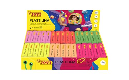 Jovi Plastilina Reusable Neon Non-Drying Modeling Clay; 1.75 oz. Bars, Set of 30, 5 Each of 6 Neon Colors, Perfect for Arts and Crafts Projects