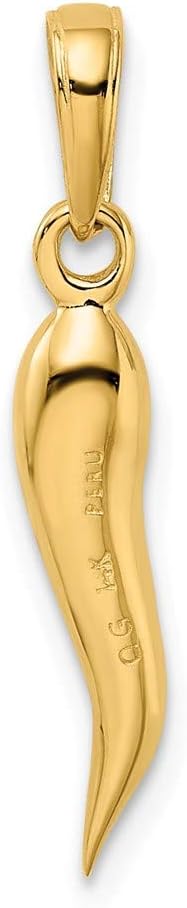 Solid 14k Yellow Gold Medium Cornicello Italian Horn Protection Pendant Charm - 25mm x 5mm