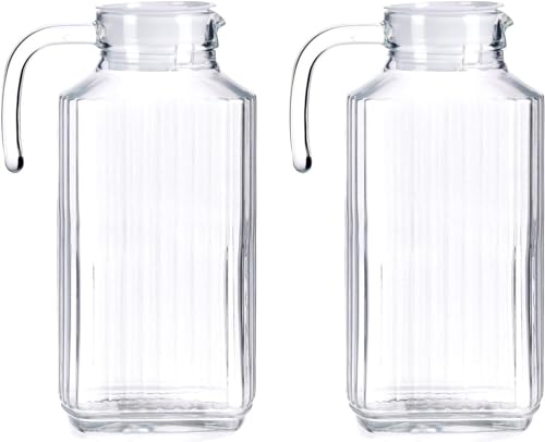 Jarras de Cristal con Tapa 1L y 2L - Jarras de Agua 2L y 1L Medida Universal Ideal para Neveras (Jarra 2L Pack 2 Uds)