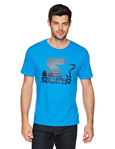 Starter Men's Short Sleeve Logo T-Shirt, Amazon Exclusive, Champion Blue with Team Navy, Large