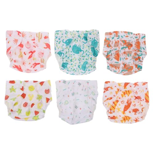 GALPADA Pañales Lavables para Ñiño con Cierre a Presión, 6 Diseños Estampados (cactus, Langosta, Elefante, Volcán, Letras, Frutas), 6 Insertos Absorbentes, Ropa Interior Reutilizable