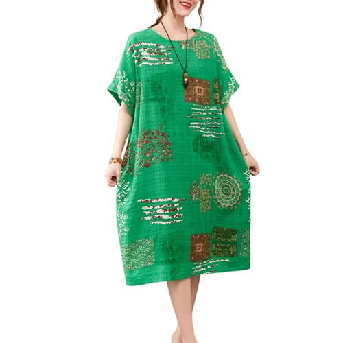Image of LUZU JUNU Women's Summer Baggy Plus Size Loose Cotton Linen Long Boho Beach Dress with Pockets