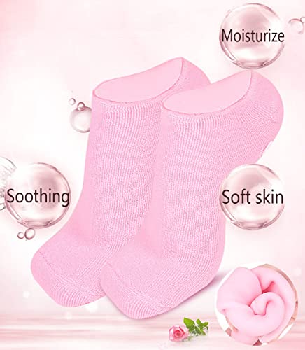Geoot 2 Pairs Moisturizing Socks, Gel Socks Soft Moisturizing Gel Socks, Gel Spa Socks For Repairing And Softening Dry Cracked Feet Skins (Blue + Pink) #TOP2