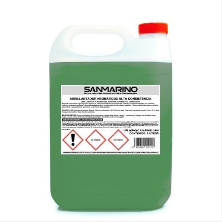 SANMARINO ABRILLANTADOR DE NEUMÁTICOS, PLÁSTICOS Y GOMAS ALTA CONSISTENCIA 5 L.