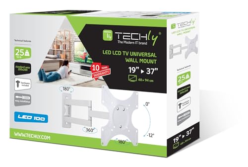 Techly ICA-LCD 2903WH Support Mural métallique pour écran Plat de 75 x 75,100 x 100,200 x 100, 200 x 200 mm Blanc 0-12° 94 cm – vue 2