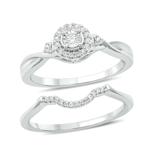 Cali Trove 1/6 CT Natural Diamond Bridal Ring Set | Wedding & Engagement Ring for Women | Diamond Wedding Band for Women | Promise Rings for Her | Twist Silver Bridal Rings | Wedding Rings for her