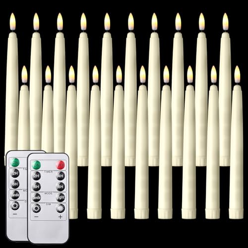 Image of Tuanse 20 Pcs Flickering Flameless Taper Candles Bulk LED Battery Operated Realistic Flame Effect with Remote & Timer Safe No Fire Wax Drip Candles for Wedding Church Home Decor (8.46 inch,Beige)