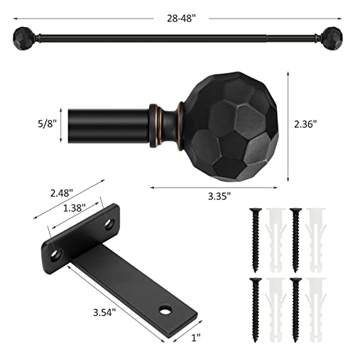 Bracheng Curtain Rod, Heavy Duty Curtain Rods For Windows 28 To 48 Inches(2.3-4 Feet), Adjustable Curtain Rod With Pentagon Pattern Finials, Black #TOP6