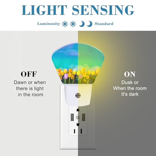 Image of Tulips Flowers Oil Painting Night Light for Kids Girls Boys, Abstract Flower Painting LED Night Light Plug into Wall with Dusk to Dawn Sensor for Room, Hallway, Kitchen, Bathroom, Stairs Decor