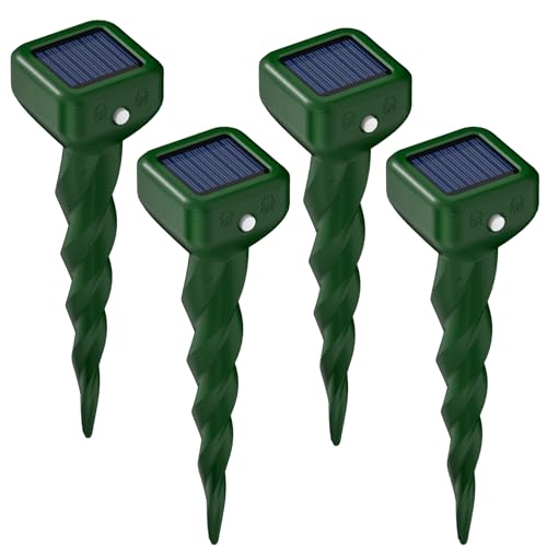 Repulsif Taupe Solaire, Anti-Taupe Solaire Vibration et Ultrasons, IP66 Imperméable Anti Taupe, Repousse Taupes, Serpents, Campagnols, Gophers pour Jardin et Pelouses (4 Pièces)