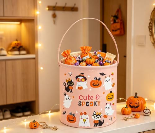Image of Halloween Basket Ghost Storage Bins Gift Basket Cute Storage Box Book Shelf Bin(Pink Ghost)