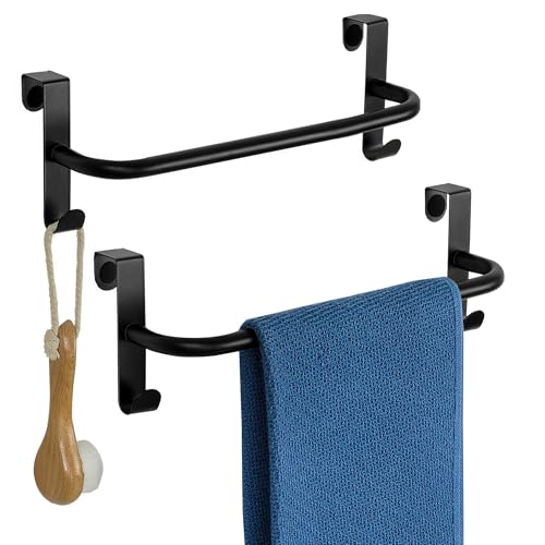 SAYAYO Portasciugamani Cucina Nero con 2 Ganci, Porta Strofinacci da Cucina, Appendiabiti da Porta per Armadio, Cassetto, Bagno, Senza Forare, Antiscivolo, 2 Pezzi, 29CM