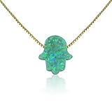 Green Opal Hamsa Hand Necklace - 15 to 22 Inch