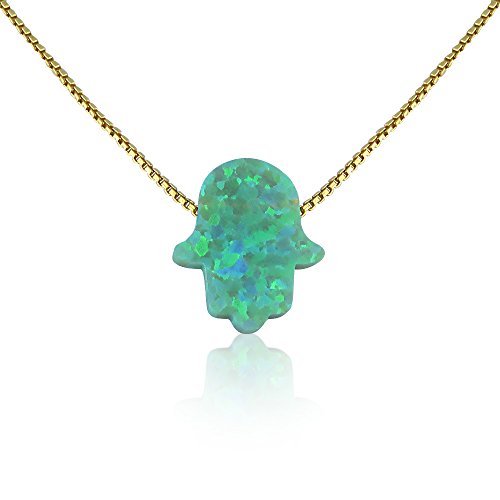 Lucky Charms USA Green Opal Hamsa Hand Necklace - 15 to 22 Inch