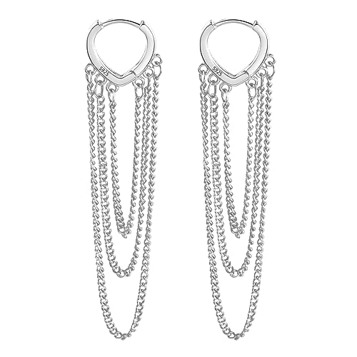 boucles d'oreilles femme argent, boucle d'oreille pendante coeurs à franges longues pour femmes sterling 925 anti-allergique gouttes d'argent Boucles pendantes bijoux...