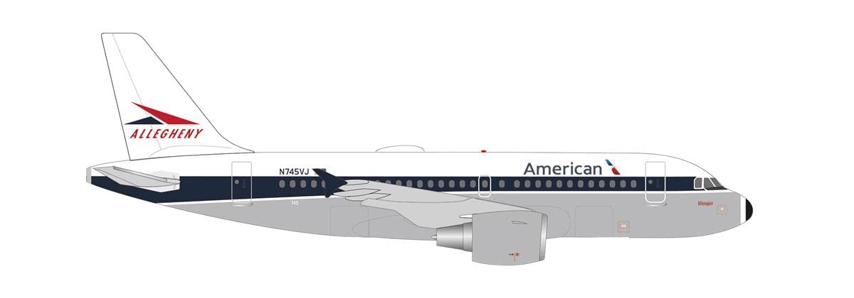 herpa 536608 Airplane American Airlines Airbus A319, Allegheny Heritage Livery  N745VJ on a Scale of 1 : 200, Plastic Miniature Without pedastal, Model Building, Collectors Edition