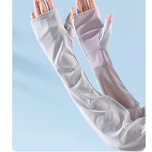 Letnie rękawiczki do jazdy męskie i damskie półpalcowe długie, lodowe, cienkie, lodowe rękawy z rękawami do sportów rowerowych (kolor: B, rozmiar: 55 * 22 cm)