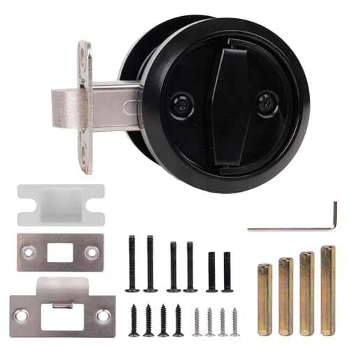 FIMXSD Round Pocket Door 304 Stainless Steel Flat Door knob-Fits 1-3/16 to 1-3/4 Thick Doors Flush Mount Handle for Bathroom & Bedroom Easy Install (Multi-Size Screws Included)