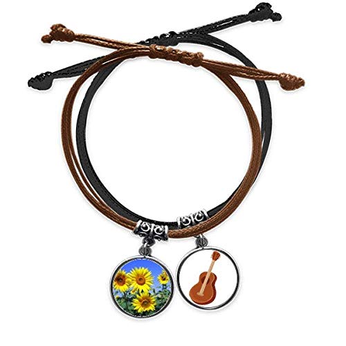 Pulsera de cadena cuero guitarra con acabado detallado de girasoles azul cielo