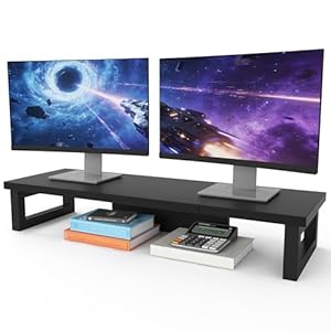 OYRREU Bildschirmerhöhung 2 Monitore, 91x26cm Monitor Erhöhung Schreibtisch Monitorständer Schwarz Computer Monitor Stand, Monitor Riser TV PC Bildschirm Computer Ständer