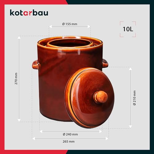 Foto von KOTARBAU® Gärtopf 10 L Braun Steinzeugtopf mit Hermetikdeckel Sauerkrauttopf Gurkentopf Einmachtopf Keramikfass mit Wasserrinne Steingut Steinzeuggefäß