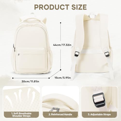 Miniatura 3 de Weplan Mochila Escolar Ligera Para Niños Y Adolescentes, Mochila Impermeable Informal Para La Escuela Universitaria, Mochila De Día Para Mujer, Beige