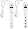 Protector de sobretensión Amazon Basics, regleta con 6 tomas y protección de 200J, disyuntor, indicador LED, interruptor de encendido/apagado, montaje en pared, cable de extensión de 2 pies, blanco, paquete de 2 2