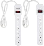 Amazon Basics Rectangular 6-Outlet, 200 Joule Surge Protector Power Strip with Circuit Breaker, 2 Foot Cord Length, White - Pack of 2