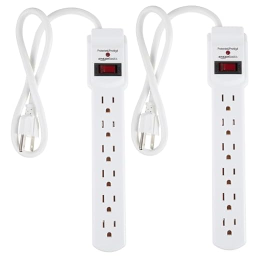 AmazonBasics 6-Outlet, 200 Joule Surge Protector Power Strip, 2 Foot, White - Pack of 2
