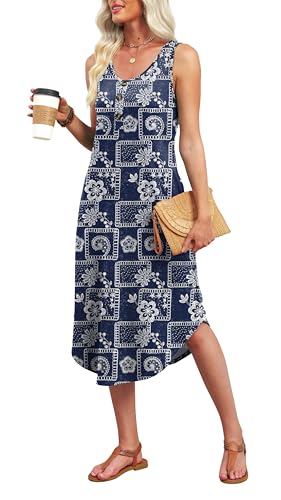 Image of WIHOLL Summer Dresses for Women 2026 Button Front Sleeveless Casual Midi Dress Beach Vacation Sundresses with Pockets