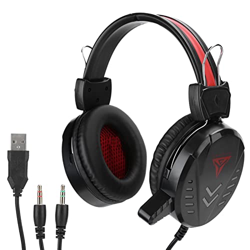 A1 Gaming Headset Wired Over Ear Headphone, Professional Stereo Gaming Headset with LED Light and Microphone, 3.5MM USB Wired Headphones for PC Laptop Gaming Music Movies,