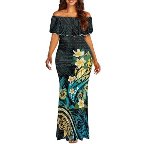 Image of Polynesian Dresses for Women Off Shoulder Maxi Dress Puletasi Samoan Dresses S-7XL