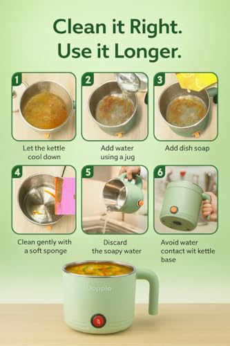 Image of Doppio Electric Multi Cook Kettle with Steamer, 1.5L Stainless Steel Inner Pot, 600W Portable Mini Cooker for Maggi, Eggs, Soup & Boiling, Compact Kitchen Appliance (Green)