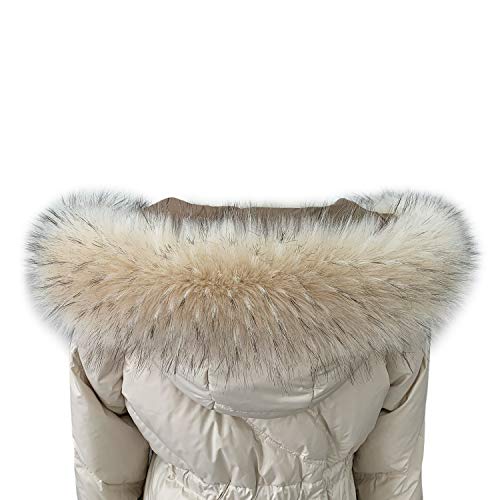 VEVESMUNDO Desmontable Cuello de Pelo Bufanda Estola del Cuello de Sintetica Postizo Piel Para Otoño Invierno Abrigo Chaqueta Chaleco Parka (Cuello de piel 75cm de largo, Beige)