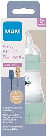 MAM Easy Start Anti-Colic Elements Baby Bottle (160 ml), Milk Bottle for Combination with Breastfeeding, Baby Drinking Bottle with Bottom Valve to Against Colic and Teat Size 1, 0+ Months, Raccoon