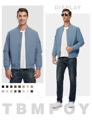 Image of TBMPOY Men's Lightweight Bomber Jackets Light Windbreaker Casual Stylish Fall Golf Zip Up Fashion Dress Business Varsity Sky Blue S