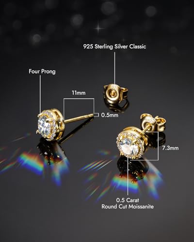 Moissanite Stud Earrings for Women Men, 1ct Halo 18K White Gold Plated 925 Sterling Silver Lab Created Moissanite Diamond Hypoallergenic Studs Trendy Jewelry Christmas Birthday Love Gifts for Her Him4
