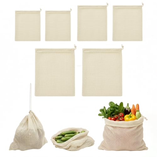 100% Cotton Reusable Vegetable Bags for Fridge | Eco-Friendly Dra...