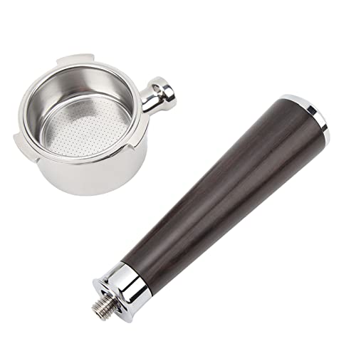 OEBUAFI Portafiltro sin Fondo de 51 Mm, Diseño Desmontable de Acero Inoxidable con de Madera para Cafeteras Italianas EC0680 EC0685 (Tipo A Sándalo Púrpura)