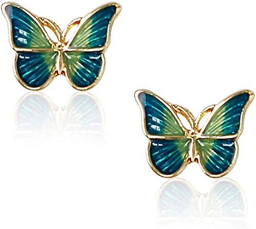 D.Rosse Hypoallergenic Enamel Blue Monarch Butterfly Stud Earrings Tiny Cute Crystal Insect Stud Earrings for Women Girls (Light Green)