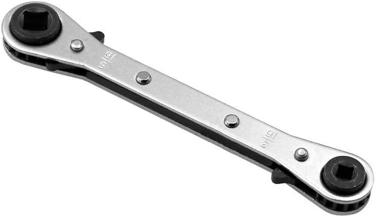 AASONS Reversible Refrigeration Ratchet Wrench 4 Square Sizes - 1/4 x 3/16 & 3/8 x 5/16 Air Conditioning Ratcheting Service Valve HVAC | Professional Double Ended Tool Square Head Port Flip To Reverse