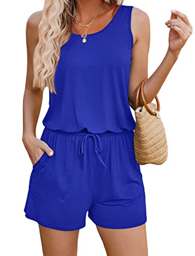 Image of ADOME Rompers for Women Summer Sleeveless Scoop Neck Tank Top Casual Short Jumpsuit Rompers with Pockets